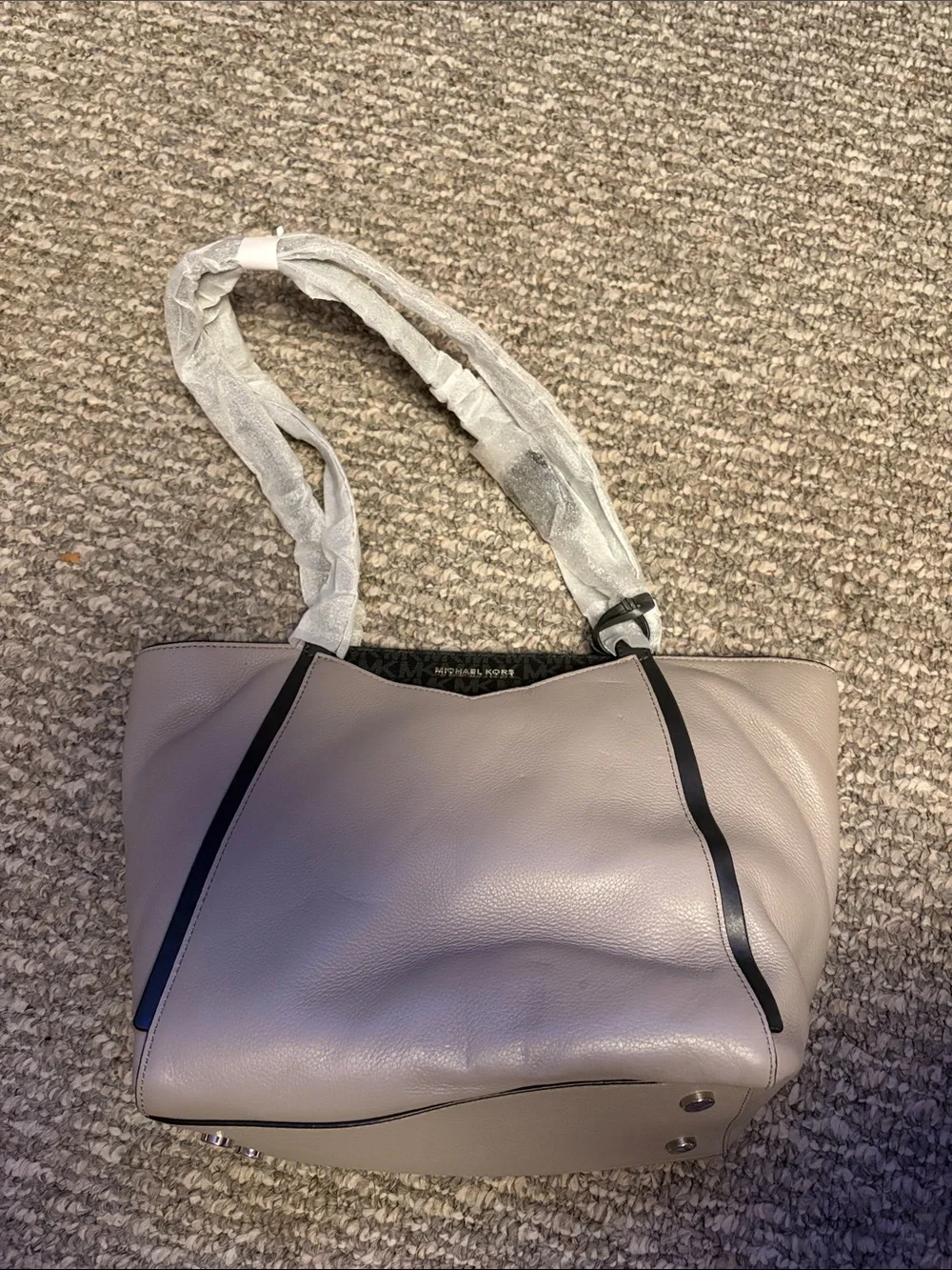 Michael Kors Light Taupe Leather Tote with Black Trim